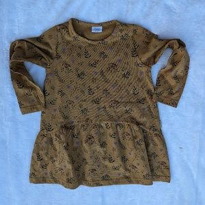 Mustard Floral Leaf Print Dress – Cozy & Chic Everyday Style 4T